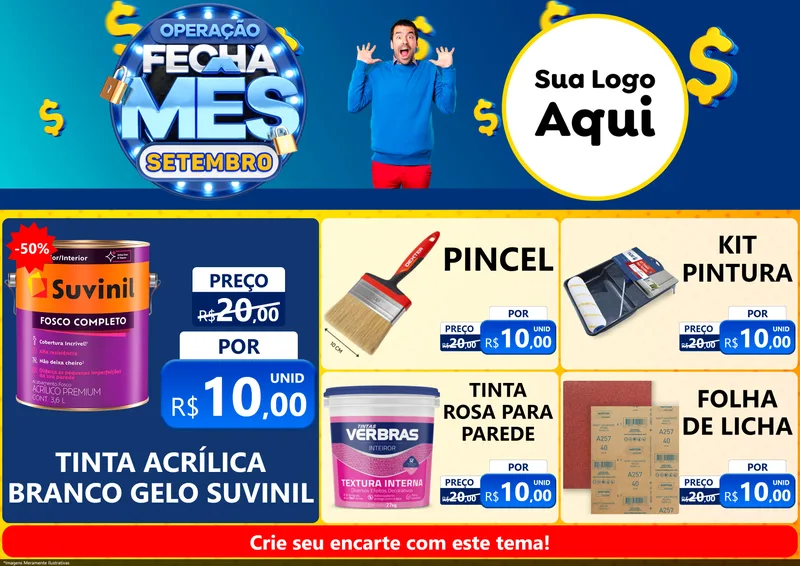 Modelo de Encarte para Encarte A4 Horizontal com o tema Operação Fecha Mês Setembro para Tintas e Ferramentas