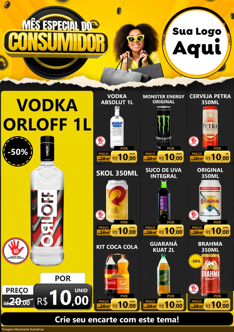 Modelo de Encarte para Encarte A4 Vertical com o tema Mês Especial do Consumidor para Distribuidora de bebidas