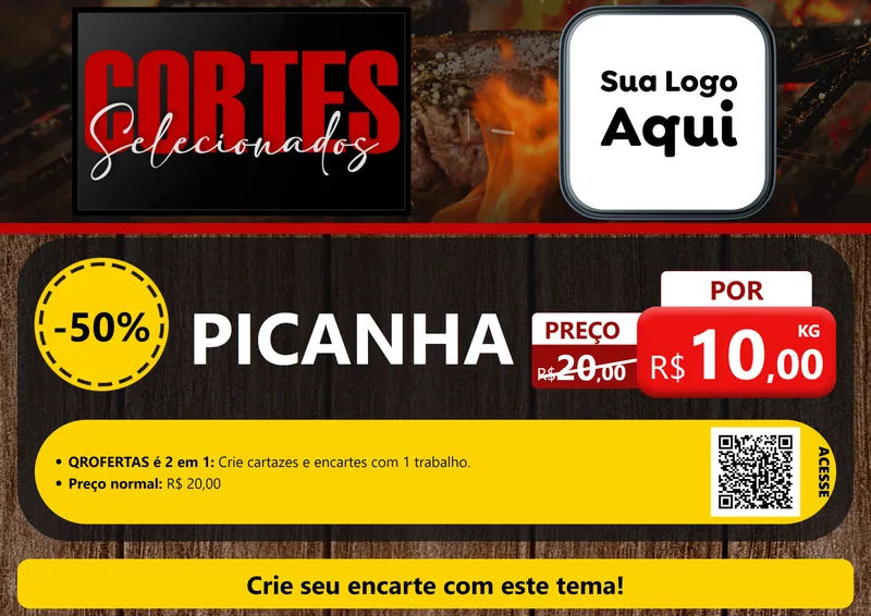 Modelo de Cartaz para Cartaz A4 Horizontal com o tema Cortes Selecionados para Açougue