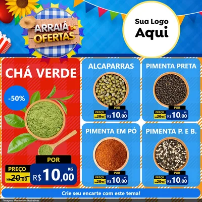 Modelo de Rede Social para Feed Facebook com o tema Arraiá de Ofertas para Produtos Naturais