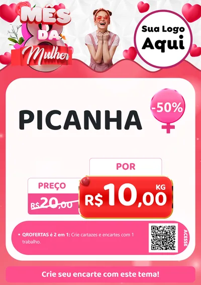 Modelo de Cartaz para Cartaz A4 Vertical com o tema Mês da Mulher para Açougue