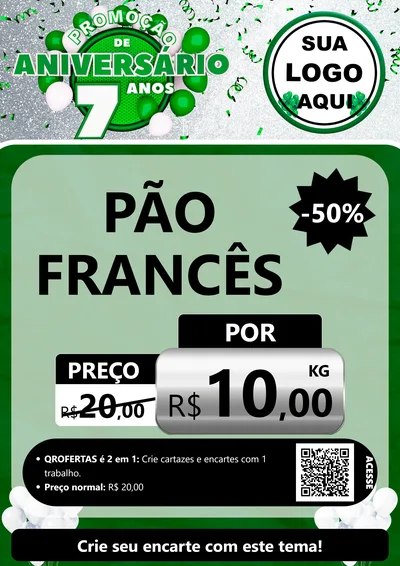 Modelo de Cartaz para Cartaz A4 Vertical com o tema Promoção de Aniversário - 7 Anos para Padaria