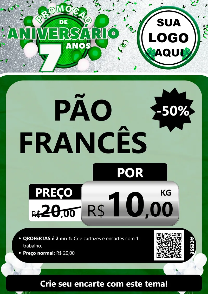 Modelo de Cartaz para Cartaz A4 Vertical com o tema Promoção de Aniversário - 7 Anos para Padaria