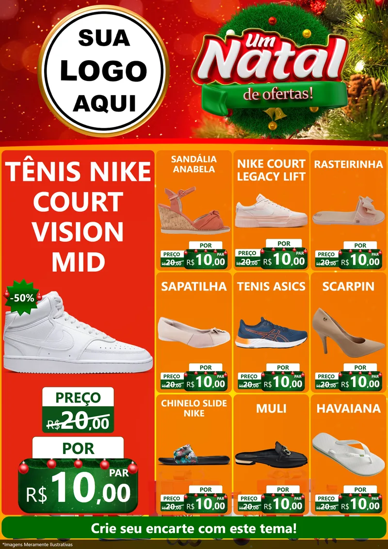 Modelo de Encarte para Encarte A4 Vertical com o tema Um Natal de Ofertas para Calçados