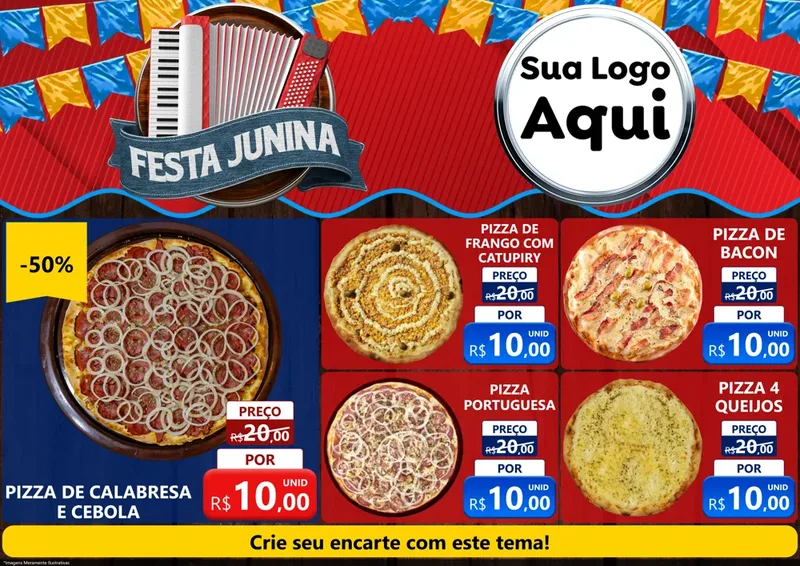 Modelo de Encarte para Encarte A4 Horizontal com o tema Festa Junina para Pizzaria