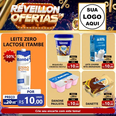 Modelo de Rede Social para Feed Facebook com o tema Réveillon de Ofertas para Frios e Laticínios