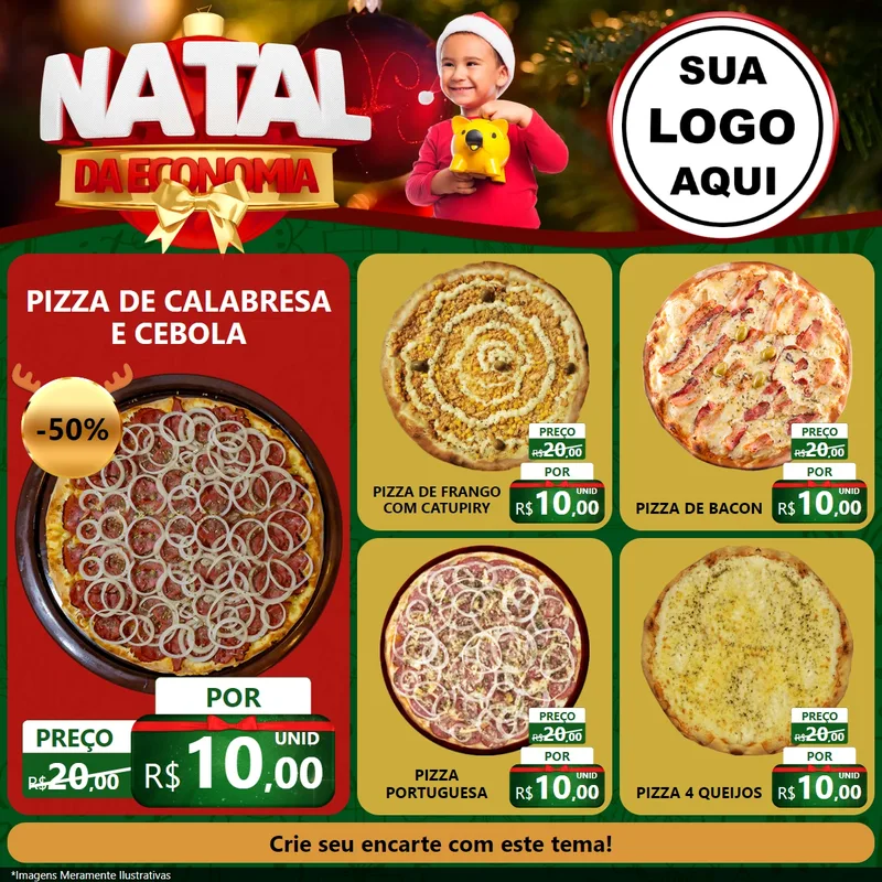 Modelo de Rede Social para Feed Facebook com o tema Natal da Economia para Pizzaria