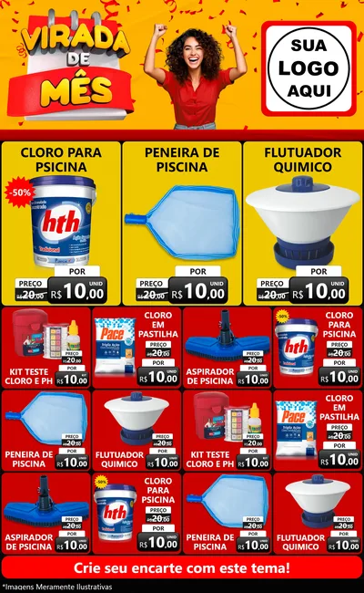 Modelo de Encarte para Encarte Grande com o tema Virada de Mês para Produtos para Piscina