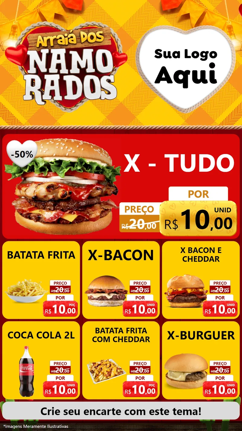 Modelo de Rede Social para Stories com o tema Arraiá dos Namorados para Hamburgueria