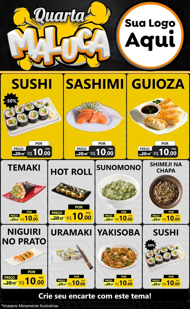 Modelo de Encarte para Encarte Grande com o tema Quarta Maluca para Comida japonesa