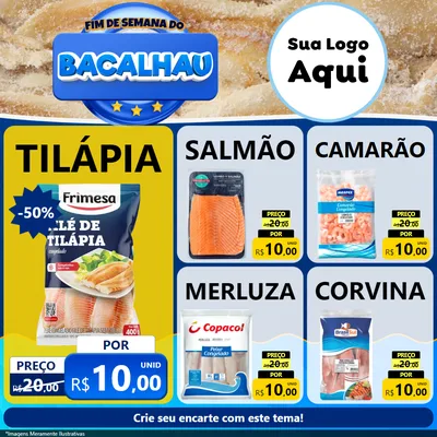 Modelo de Rede Social para Feed Facebook com o tema Fim de Semana do Bacalhau para Peixaria