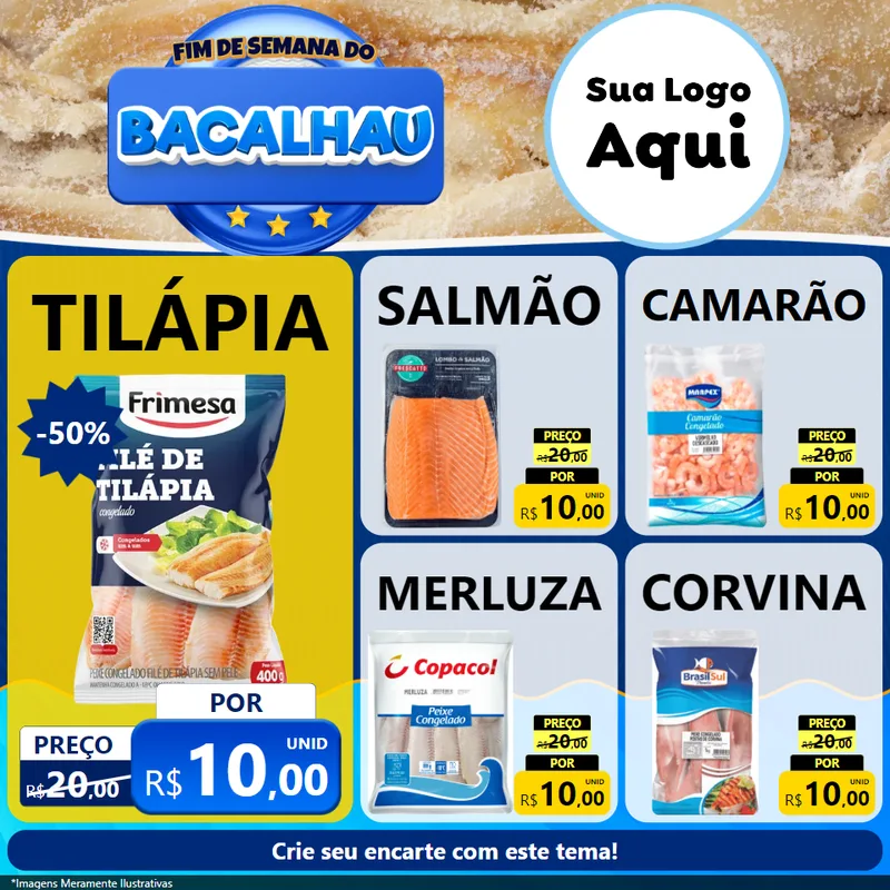 Modelo de Rede Social para Feed Facebook com o tema Fim de Semana do Bacalhau para Peixaria