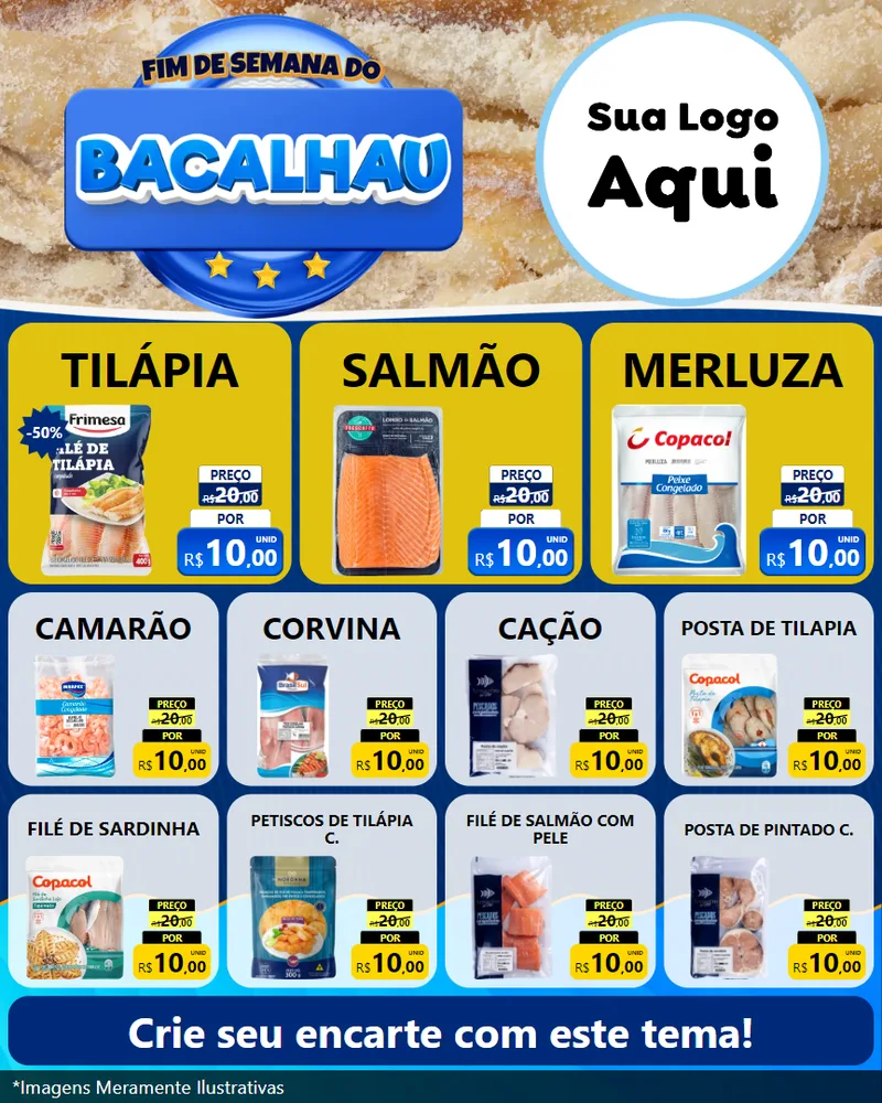 Modelo de Rede Social para Feed Instagram com o tema Fim de Semana do Bacalhau para Peixaria