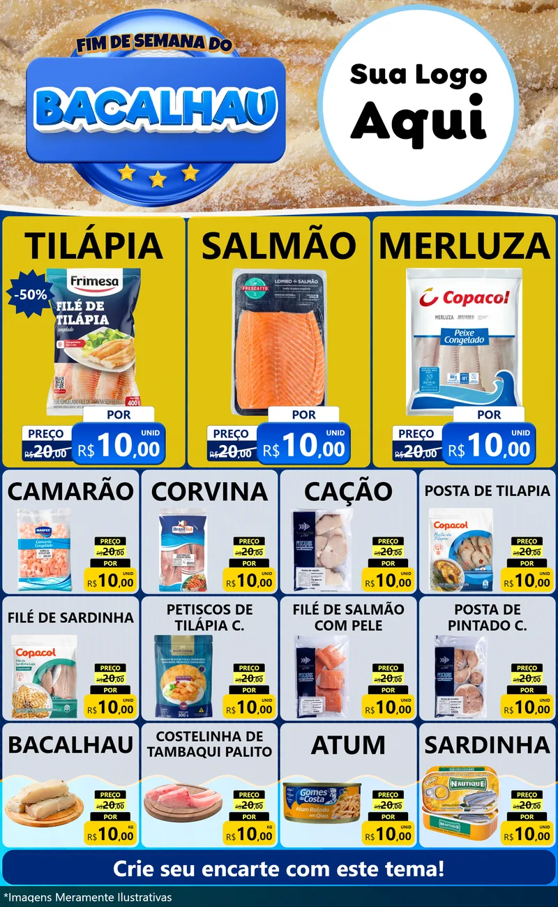 Modelo de Encarte para Encarte Grande com o tema Fim de Semana do Bacalhau para Peixaria