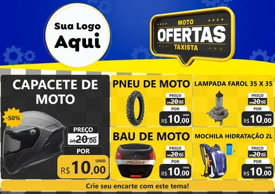 Modelo de Encarte para Encarte A4 Horizontal com o tema Ofertas Moto Taxista para Moto peças
