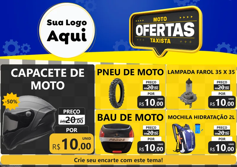 Modelo de Encarte para Encarte A4 Horizontal com o tema Ofertas Moto Taxista para Moto peças