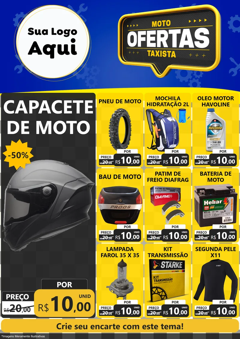 Modelo de Encarte para Encarte A4 Vertical com o tema Ofertas Moto Taxista para Moto peças