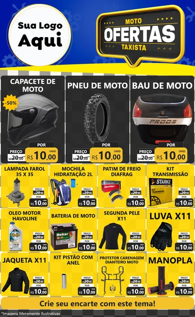 Modelo de Encarte para Encarte Grande com o tema Ofertas Moto Taxista para Moto peças