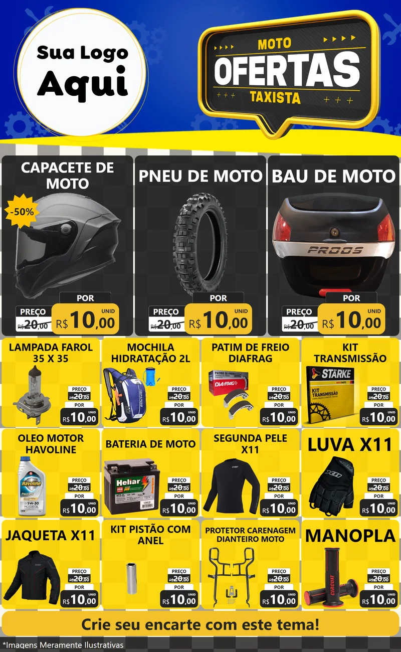 Modelo de Encarte para Encarte Grande com o tema Ofertas Moto Taxista para Moto peças