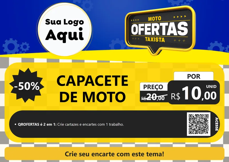 Modelo de Cartaz para Cartaz A4 Horizontal com o tema Ofertas Moto Taxista para Moto peças
